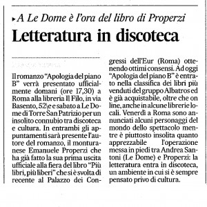 Corriere dic 09 letteratura e discoteca col libro Apologia del piano B e Le Dome