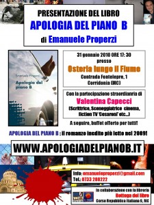 Locandina ufficiale Apologia del piano B all'Osteria con Valentina Capecci scrittrice sceneggiatrice